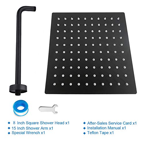 NearMoon Square Rain Shower Head With Extension Arm, Large Stainless Steel Rainfall Shower-Waterfall Full Body Coverage (8 Inch, Matte Black) - color: Matte Black, size: 8 Inch