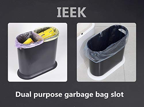 IEEK Plastic Trash Can with Press Top Lid,3.2 Gallon /12 Liter Garbage Can,Black Modern Waste Basket Thin Trash Cans for Bathroom,Kitchen,Living Room,Office and Narrow Spaces - color: Black