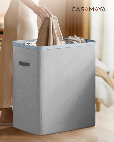 CASAMAYA Laundry Basket with Lid, Laundry Hamper 3 Section, 190L collapsible Laundry Organizer, Easy Assembly, with Handles and Removable Liners, 25.2 x 15.7 x 29.5 Inches, Gray JSP904G - color: Gray, size: 190L(3-Section)
