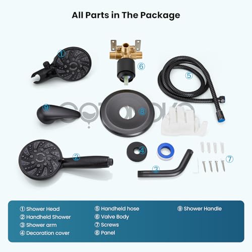 gotonovo Dual Shower Head Kit with Valve 6 Mode Handheld Oil Rubbed Bronze | 6 Mode ABS Rain Head 6 Mode ABS Handheld Spray 2 in 1 Bathroom Trim Kit Pressure Balance Valve Shower Head and Handle Set - color: Bronze