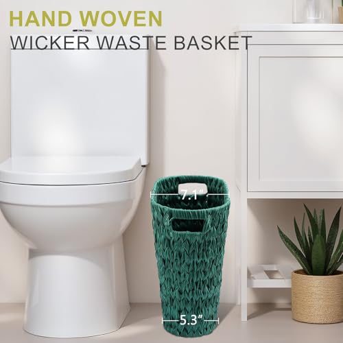 XLHOMO Dark Green Bathroom Accessories Set with Wicker Trash Can Shower Curtain and Rugs,Bathroom Sets Small Waste Basket Bathroom Trash Can for Bedroom Bathroom - size: Wicker Bathroom Set+Shower Curtain+Bath Rugs, style: Dark Green