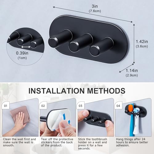 Electric Toothbrush Head Holder, Toothbrush Holders Wall Mounted, Adhesive Tooth Brush Head Holder Organiser, Electric Toothbrushs Holder, Shower Tooth Brushing Holder (Black, Small) - color: Black, size: Small