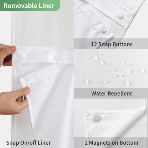 eachope No Hook Waffle Weave Shower Curtain with Snap-in Fabric Liner Set,White Shower Curtains for Bathroom with See Through Top Window,Water Repellent & Washable,71Wx74H | Bath Curtain with Snap-in Liner & See-Through Top Window,Water Repellent & Washab