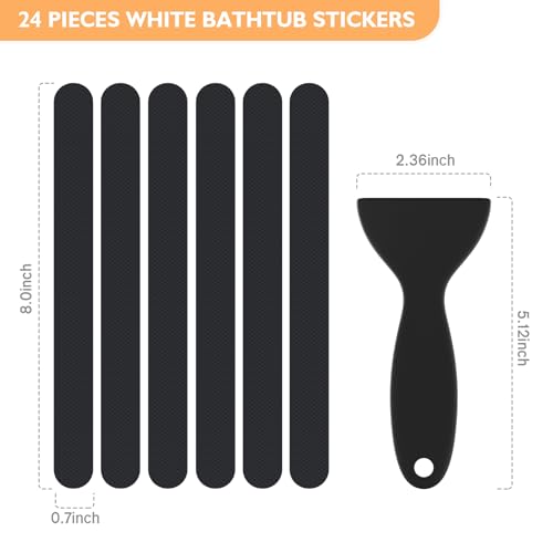 Non Slip Bathtub Stickers, 24 PCS Shower Stickers for Safety Bathroom Tubs, Bathtub Non Slip Stickers and Adhesive Decals Scraper for Bath Tub, Shower Floor, Stairs, Ladders(Black) - color: Black