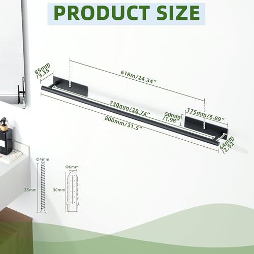 Alise Towel Bars for Bathroom,32'' Towel Holder Towel Racks for Bathroom Wall,SUS304 Stainless Steel Hand Towel Holder Wall Mount By Self-Adhesive or Drilling,Matte Black Towel Hanger for Bathroom - size: 32 Inch
