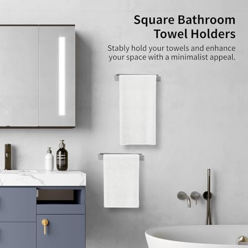 2 Pcs Bathroom Towel Rings, Square Brushed Wall Mounted Hand Towel Racks, Stainless Steel Towel Holders, Rectangular Modern Towel Stands