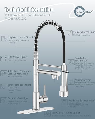 Kitchen Faucet with Soap Dispenser, Kitchen Faucet with Deck Plate and Dual Function Spray Head, Chrome Faucet for Camper Farmhouse RV Kitchen Sink, Single Handle Stainless Steel Sink Faucet - color: E.Chrome Polished, style: 1.Faucet+Soap Dispenser+Hole