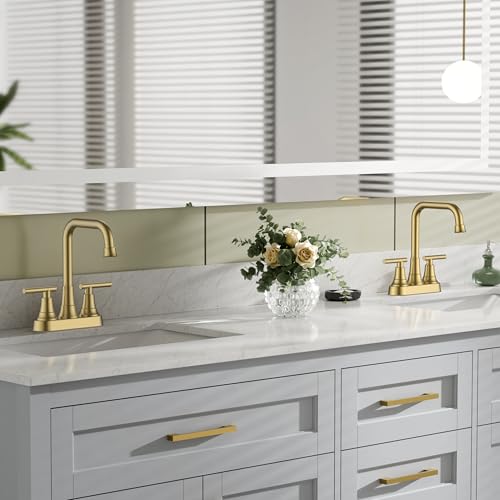 FORIOUS Brushed Gold Centerset Bathroom Faucet 2 Hole, Gold Vanity Faucet | 4 Inch Bathroom Sink Faucet Gold 2 Hole with Drain Set, ADA Compliant Rv Centerset Sink Faucet for Bathroom 4”, Powder Room - color: Gold