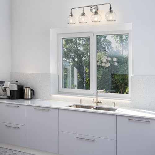 Brushed Nickel Bathroom Light Fixture 4 Lights Bathroom Vanity Lights Over Mirrors with Clear Glass Shade 30.7 inch Wall Sconce Lighting Bath(Exclude E26 Bulb) - color: Brushed Nickel, size: 4 Light