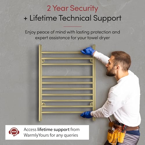 Heated Towel Rack, 10-Bar Wall-Mounted Electric Towel Warmer, Polished Gold, Plug-in or Hardwired, Luxury Bathroom Accessory for Warm, Dry Towels (WarmlyYours Infinity) - color: Polished Gold