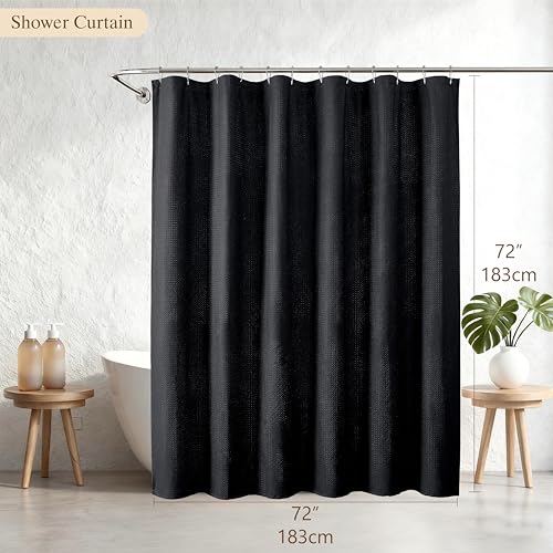 Aiyufeng Black Shower Curtains for Bathroom,Dot Like Embossed Textured Waterproof Soft Polyester Cloth Shower Curtain,Hotel Spa Machine Washable,72Wx72L - color: Black, size: 72"W x 72"L (Pack of 1)
