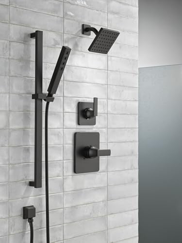 Delta Faucet Single-Spray H2Okinetic Slide Bar Hand Held Shower with Hose, Black Handheld Shower Head, Slide Bar Hand Shower, Handheld Shower, Detachable Shower Head, Matte Black 51567-BL - color: Matte Black