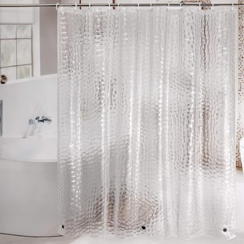 WELTRXE Extra Long Shower Curtain Liner with Magnets, 72 x 84 Inch Waterproof 3D Water Cube Clear Bathroom Shower Curtains, No Chemical Smell, Heavy Duty, Extra Long for Shower Stall, Bathtubs - color: Clear-water Cube, size: 84"W x 72"L (Pack of 1)