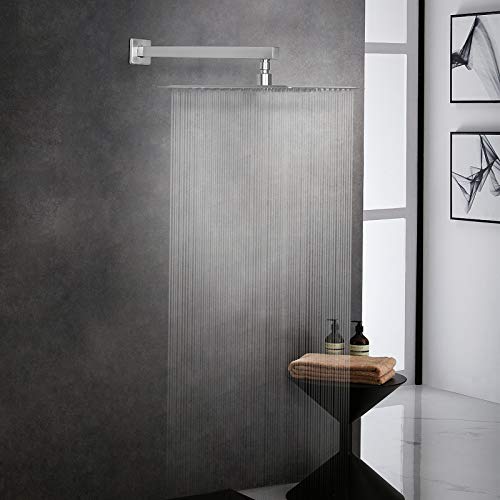 Shower Head with Extension Arm, High Pressure Square with ShowerArm, Stainless Steel Rainfall-Waterfall Full Body Coverage (12'' Shower with 16'' Arm, Brushed Nickel) - color: Brushed Nickel, size: 12'' Shower with 16'' Arm