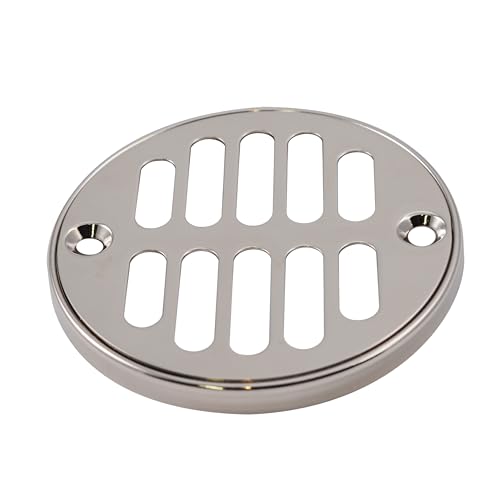 Westbrass R313-05 Square Brass Shower Tile with Round Strainer Grid Drain Cover and Crown Ring, Polished Nickel - color: Polished Nickel, size: 1-Pack