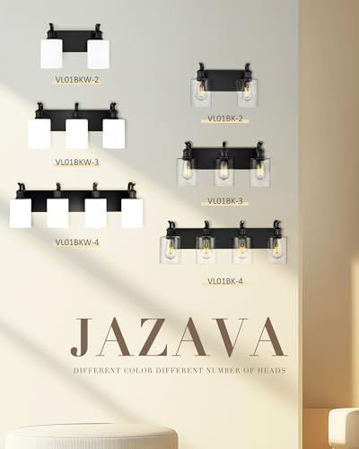 2-Light Black Bathroom Light Fixture Over Mirror, Modern Vanity Light, Clear Glass Wall Sconce, VL01BK-2 - color: Black & Clear Glass, size: 2 LIGHT