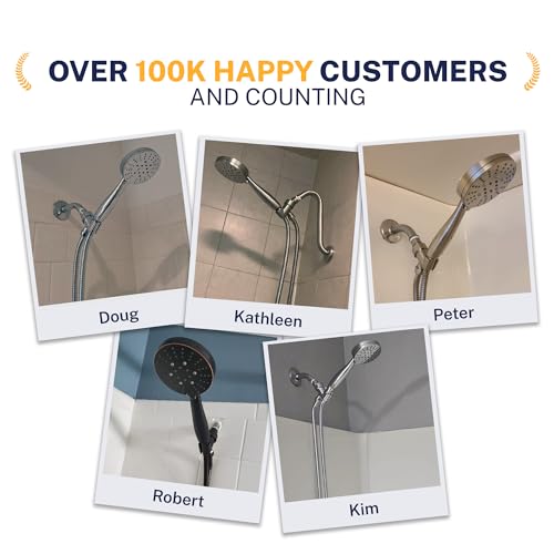 HammerHead Showers® Solid METAL 3-Spray Hand Held Shower Head, Brushed Nickel | Select from Wide, Massage, and Mist Sprays | 1.75 GPM Low Flow Handheld Showerhead | Made from 304 Stainless Steel - color: Brushed Nickel, size: 1.75 GPM