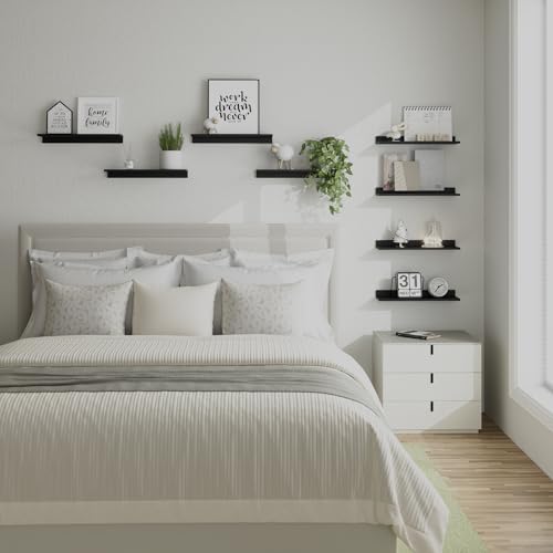 Floating Shelves, Wall Mounted Shelves for Room Decor, Modern Display Shelf for Bedroom, Sturdy Bathroom Storage Shelves, Book Shelves for Living Room, Black Small Corner Shelves, Set of 4