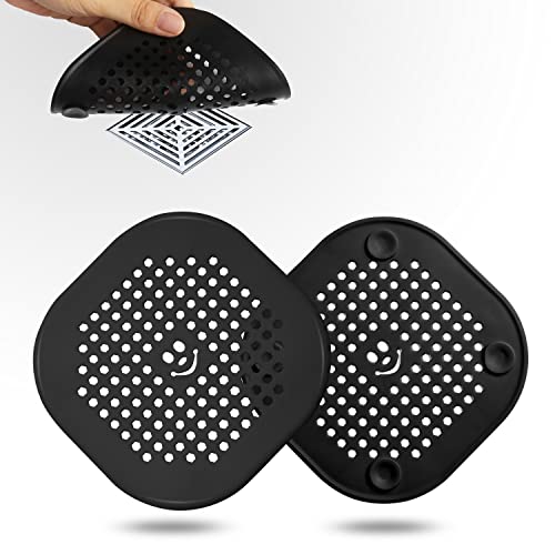 2 Pack Shower Drain Hair Catcher Silicone Drain Protector Hair Stopper with Suction Cup for Shower Kitchen Bathroom Black Grey - color: Blackgrey