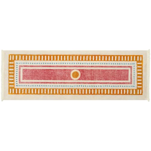 Lukinbox Boho Bathroom Runner Rugs with Fringes, 2x6 Sun Washable Hallway Runner Rug, Extra Long Soft Non-Slip Orange Rainbow Area Rug for Kitchen Laundry Room Entryway - size: 2' x 5'11" (Rectangular)