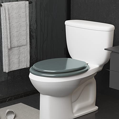 Round Toilet Seat Wood Toilet Seat Prevent Shifting with Zinc Alloy Hinges American Standard Size Toilet Seat Easy to Install also Easy to Clean(Round,Sparkling GentlemanGrey) - color: Gentleman Grey, size: Round
