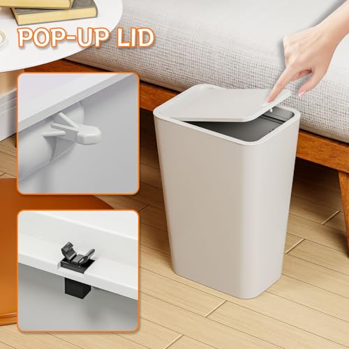 Yieach 12L Slim Bathroom Trash Can with Lid,3.17 Gallon Pet/Dog Proof Kitchen Trash Can,Rectangle Thin Garbage Can,Covered Waste Basket,Narrow Small Plastic Trashcan for Room,Bedroom,Office,Grey 3PCS - color: Gray, size: 12L - 3 PACK