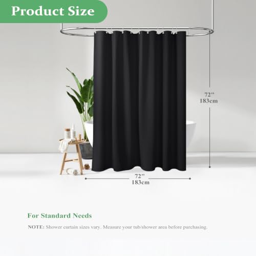 Waffle Shower Curtain 256 GSM Heavy Duty Fabric 72"x72" Black | Thick Textured Cloth, Weighted Hem, Water Repellent Washable, Hotel Luxury Polyester Shower Curtain Set for Bathroom 12 Hooks - color: Black, size: 72"W x 72"L (Pack of 1)