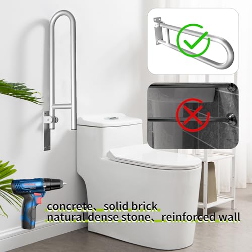 28 Inch Toilet Grab Bar Flip Up Aluminum Handicap Rails Grab Bars Load Capacity of 100 kg 220 lbs Toilet Rail Bathroom U Shaped and Wall Mount Safety for Pregnant Injured Patients 28 in Silver - color: Silver, size: 28 in