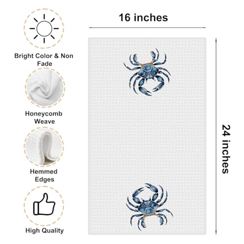 Coastal Kitchen Towels Set of 4, Crab Coral Sea Turtle Starfish Decorative Waffle Weave Dish Towel Hand Towel Tea Towels for Kitchen Bathroom Home Decor