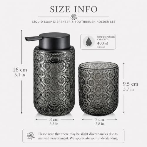 Bathroom soap Dispenser and Toothbrush Holder Set | Bathroom Accessories 2 pack cup and toothpaste holder grey glass - color: Deep Gray