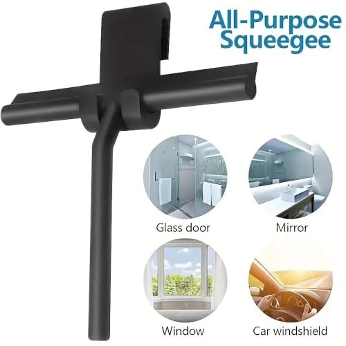 All-Purpose Stainless Steel Shower Squeegee for Bathroom, Kitchen, Shower, Floor Cleaning with Adhesive Hook Sturdy Handle, Professional Cleaners, Window Cleaning for Window Squeegee (White)