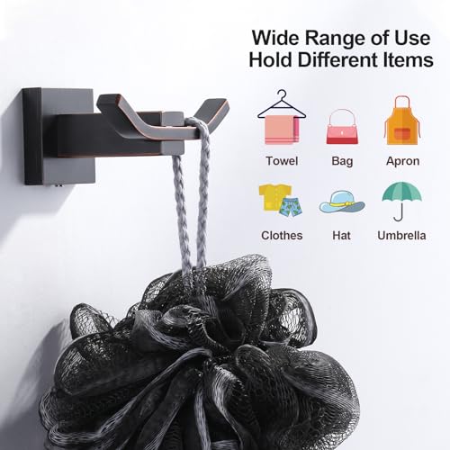 WOWOW Towel Hooks for Bathrooms Oiled Rubbed Bronze, SUS304 Stainless Steel Coat Hook, Bathroom Robe Towel Holder, Heavy Duty Robe Hooks, Bathroom Double Towel Hooks for Coats, sponges, Wall Mount - color: Oiled-Rubbed Bronze