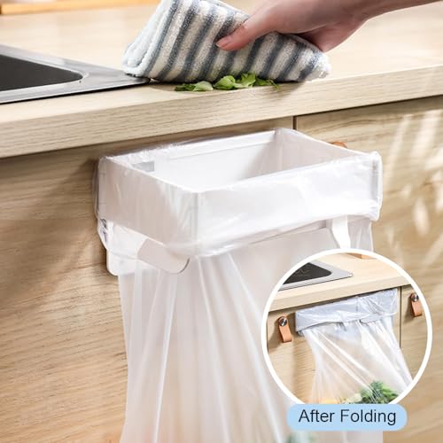 Foldable Trash Bag Holder, Magnetic Portable Trash Bag Holder Easy to Open Close, Space Saving Wall Mounted Foldable Garbage Bag Hanger for Kitchen Toilets Table Sides (White-2PCS) - color: White-2PCS