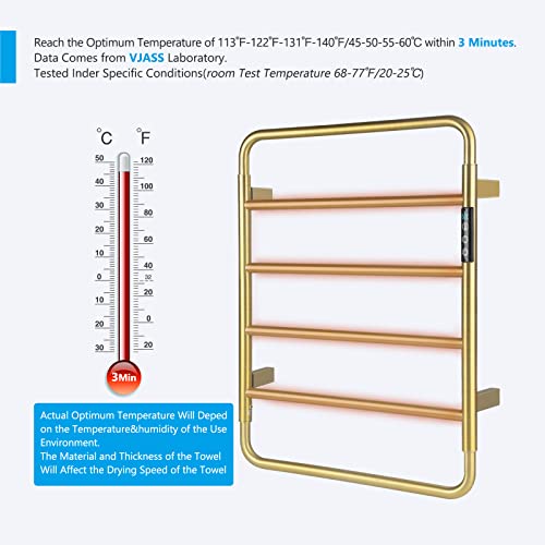 VJASS Heated Towel Rack for Bathroom, 4 Bar Stainless Steel Electric Towel Warmer with Built-in Timer, Dual Hardwired & Plug-in Wall Mounted Installation (Brushed Gold) - color: Brushed Gold