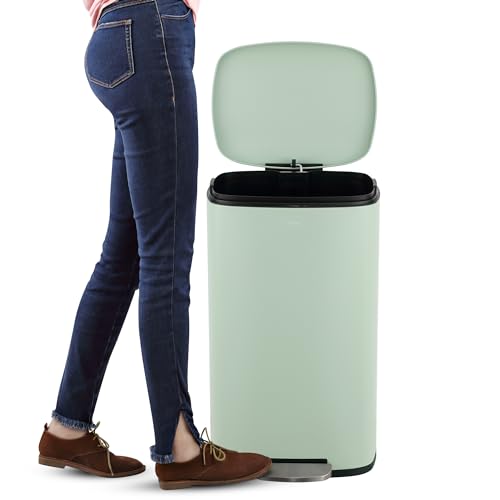 happimess Curtis 8 Gal Step Trash Can Soft Close 25", Pistachio Gelato | Iron Construction, Satin Finish, Removable Liner, Steel Pedal, 20 Trash Bags Included, Kitchen Office Bin - color: Pistachio Gelato