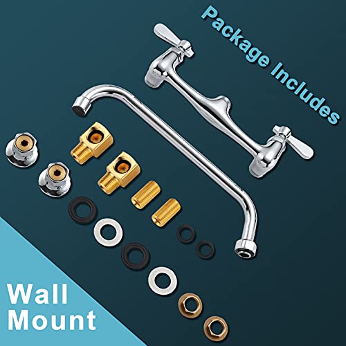 Wall Mount Commercial Sink Kitchen Faucet 8 Inch Adjustable Center | 10 Inch 360 Swivel Spout, Lead-free Brass, For Restaurant Laundry Utility Room, Easy to Install, CUPC NSF Certified - color: A Chrome, size: 10 Inch Spout