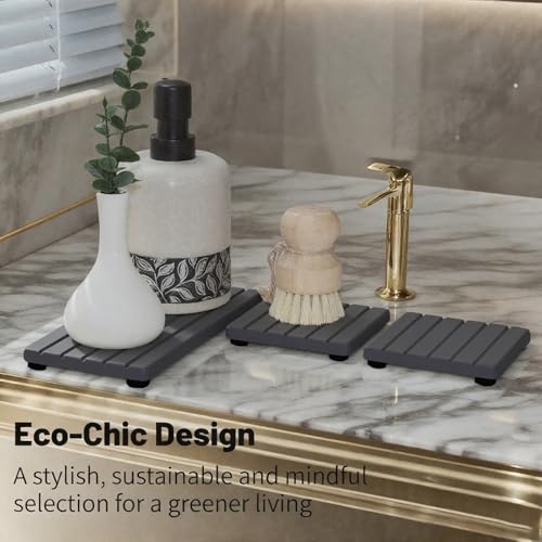 3PCS Stone Drying Tray, Stone Soap Tray, Water Absorbing Stones Trays for Sink, Fast Dry Diatomite Stones Sink Mat, Used for Hand Soap,Sponge,Toothbrush Holder in Bathroom Counter and Kitchen Sinks - color: 3pcs Dark Gray 5stripes