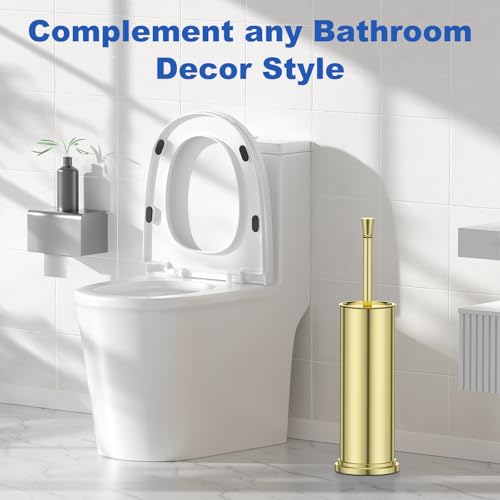 Toilet Brush and Holder Set:304 Stainless Steel Heavy Duty Toilet Bowl Brush,Removable Inner Bowl and Splash Protection,Bathroom Toilet Brush-Dense Bristles for Through Cleaning - color: Bright Gold
