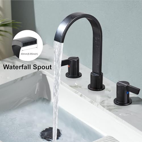 Midanya 8 Inch Widespread Bathroom Sink Faucet 3 Hole,Oil Rubbed Bronze | Waterfall Swivel Spout,2 Handle,SUS304,with Pop Up Drain,cUPC 24" Water Hose,for 6-16” hole distance vanity,RV,Farmhouse Sink - color: Bronze