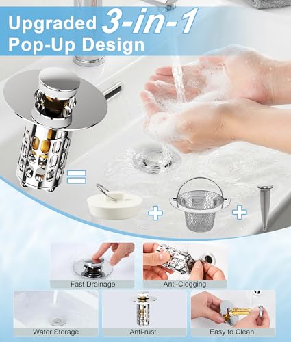 QYHNYJF Upgraded Bathroom Sink Stopper – Universal Pop-Up Drain Plug with Anti-Clog Hair Catcher, Durable Stainless Steel & Silicone Seal, Fits Standard 1.1-1.5 Inch Sink Drains, Silver - color: Silver