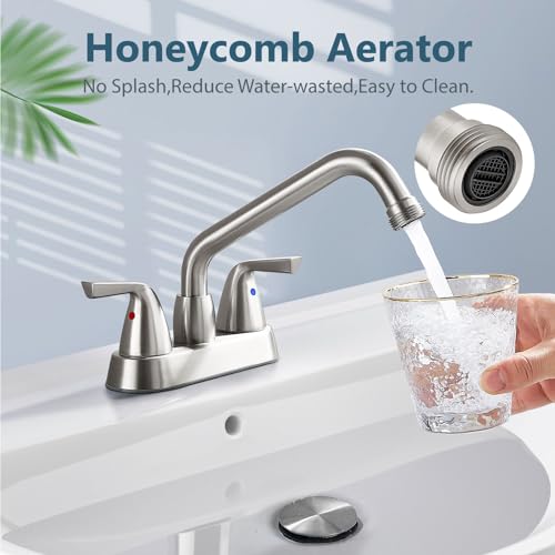 Aolemi Utility Laundry Sink Faucet,3/4" NPT Threaded End,Brushed Nickel | 4-Inch Centerset Laundry Faucet For 2-3 Hole Utility Sinks,With 2 Handles,Swivel Stainless Steel Spout and Supply Lines - color: Brushed Nickel