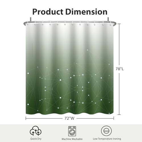 Green and White Ombre Shower Curtain, Cloth Waterproof Geometric Shower Curtains Set for Bathroom, Machine Washable Bathroom Curtain with 12 Hooks, 72x78 Inches - color: Ombre Geometric - Green, size: 72"W x 78"L (Pack of 1)