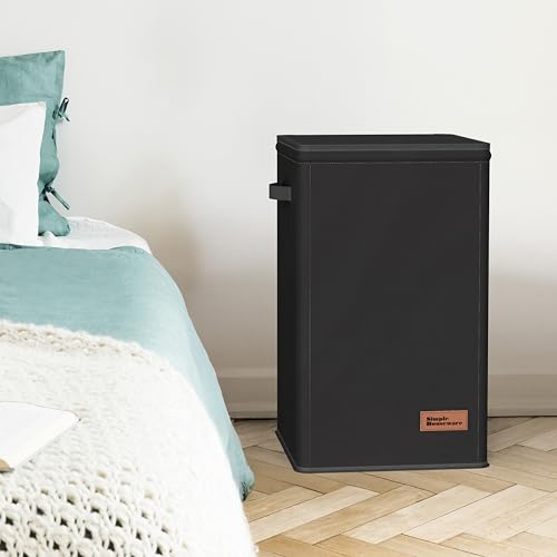 Simple Houseware Foldable Laundry Hamper Basket with Lid and Bag, Black | Heavy Duty 600D Polyester, Water-Resistant Surface - color: Black