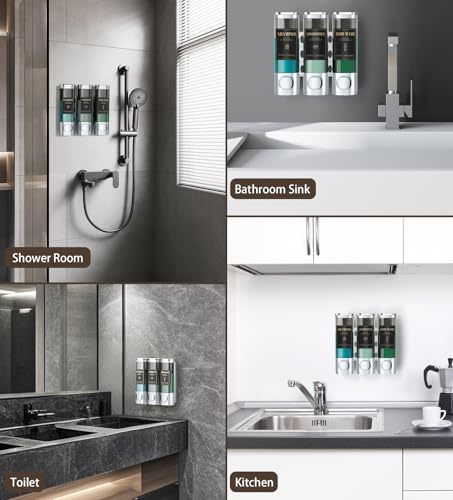 Luxspire Shampoo and Conditioner Dispenser, Shower Soap Dispenser 3-Chamber | Lockable Large Capacity 900ml No-Drill Wall-Mounted Shampoo and Body Wash Dispenser for Bathroom Hotel Kitchen Airbnb - color: Silver, size: 3 Chamber