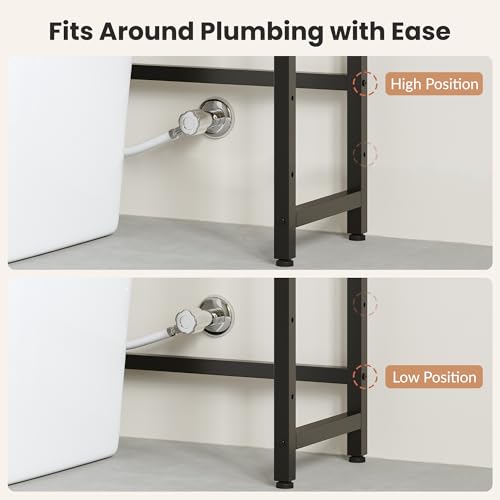 Over The Toilet Storage Shelf, 4-Tier Bathroom Organizer with Basket & Hooks, Sturdy Space Saver for Small Bathrooms, Rustic Brown & Black - color: Brown