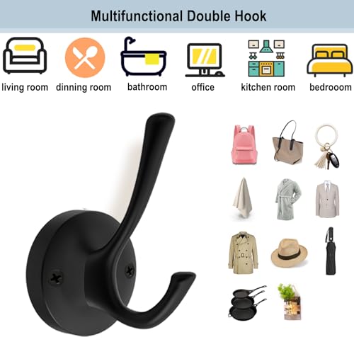 TOFIIGREM Black Wall Hooks Towel Hooks, 3 Pack Coat Hooks Robe Hook Heavy Duty Metal Double Bath Hook Wall Mounted, Hand Towel Hooks for Entryway Bathroom Kitchen Closet Garage - color: Black, size: 3 Pack