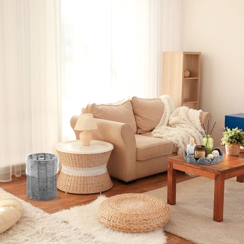 Ctosree 1.3 Gallons Small Wicker Trash Can with Lid Handle Woven Wicker Rattan Bathroom Waste Basket Boho Trash Basket with 100 Plastic Garbage Bags for Bedroom Office Laundry (Scalloped Style, Gray) - color: Gray, size: 1.3 Gallons, style: Scalloped Styl