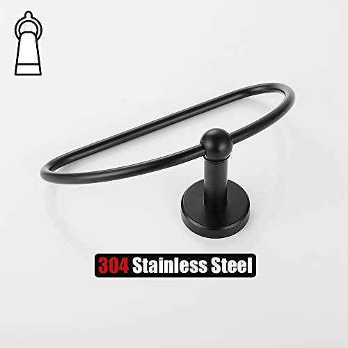 JQK Towel Ring Matte Black, Stainless Steel Half Ring Towel Holder for Bathroom, 7 Inch Brushed Finished Wall Mount, TR160-PB - color: Black