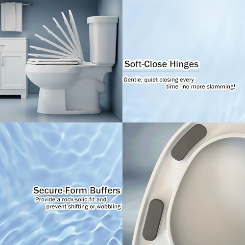 MinSha Round Toilet Seat, 17 Inch Soft Close Toilet Lid, Durable PP Material O-Shape Seat with Quiet Slow Close, Easy Top Fixing Installation & Cleaning, Fits Standard American Toilets, O3CK