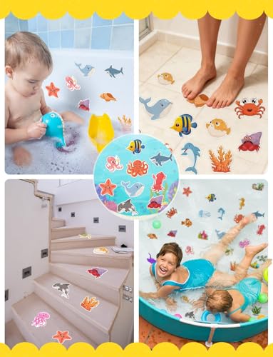 26Pcs Non Slip Bathtub Stickers, Cute Ocean Creature Stickers with Scraper | Anti Slip Bath Tub Shower Decal with Adhesive Back for Bathroom, Shower Stairs - color: Ocean Creature, size: 26Pcs